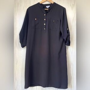 Anne Klein Black Women’s Long Sleeve Roll Shirt Dress Size 12 EUC